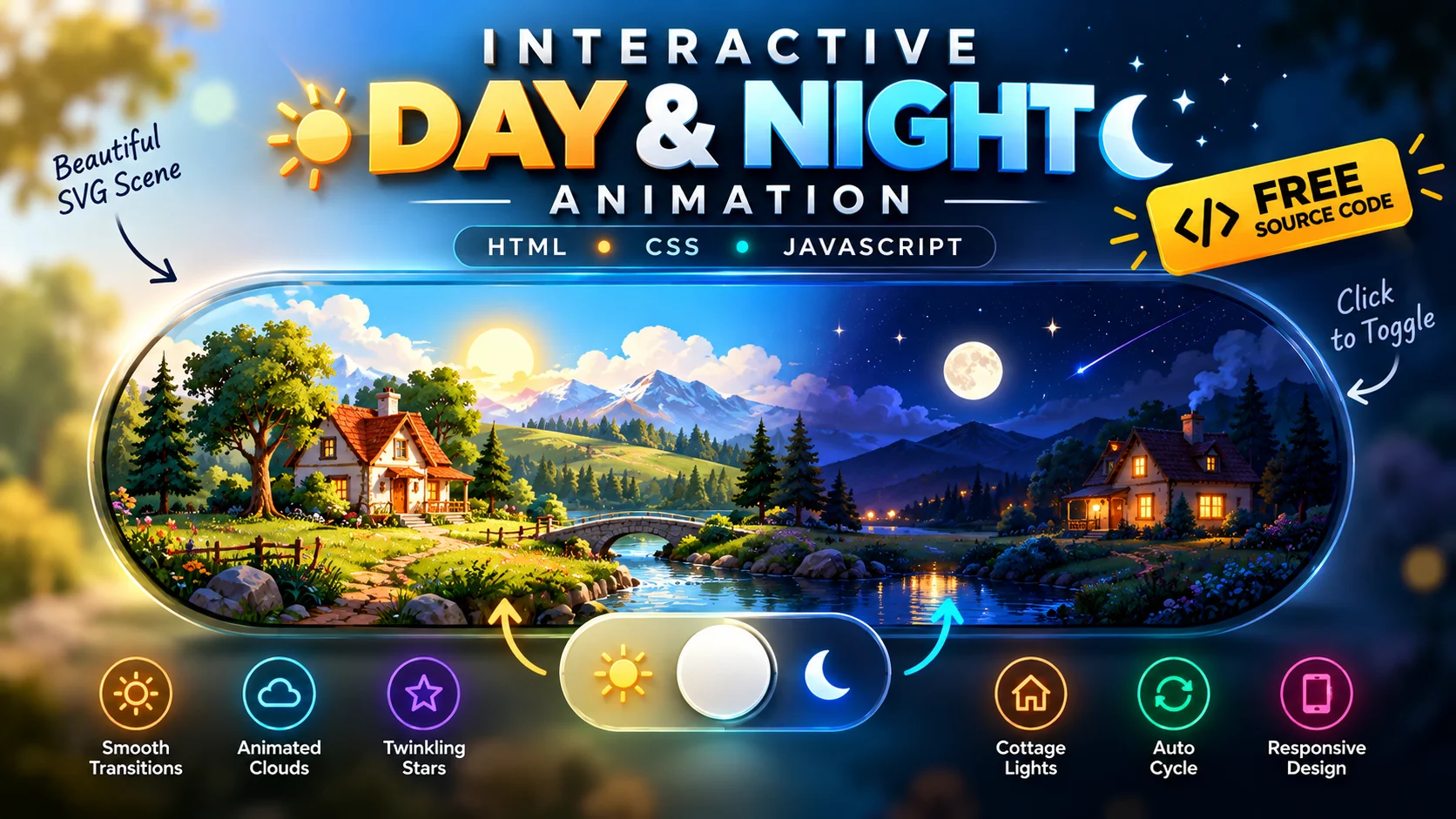 Interactive Day & Night Landscape Toggle Animation